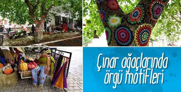 Kazdağları'nın ağaçları örgü motiflerle süsleniyor