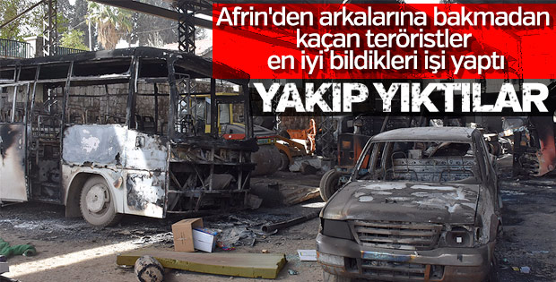 Teröristler Afrin'e zarar vererek kaçtı