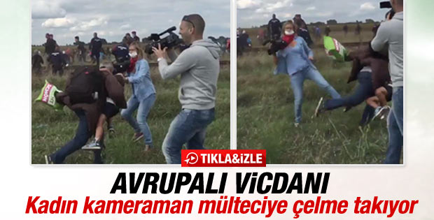 Kadın kameraman mülteciye çelme taktı İZLE