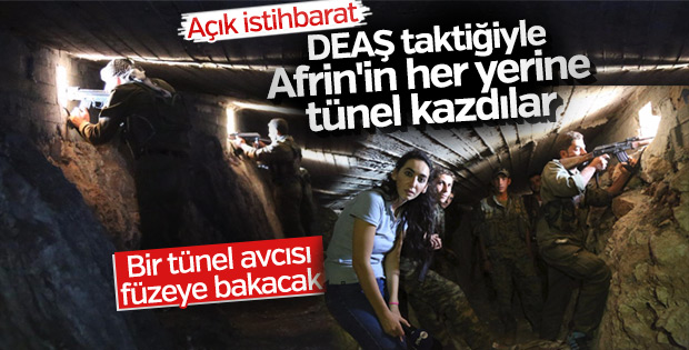 Afrin'de teröristlerin tünel ağı