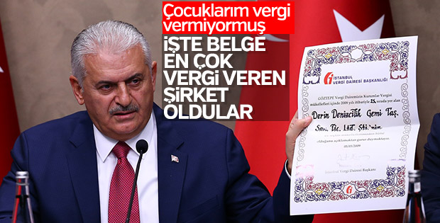 Binali Yıldırım vergi teşekkür belgesi gösterdi