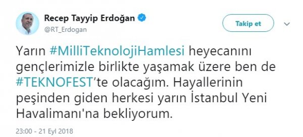 Erdoğan TEKNOFEST e katılacak #1