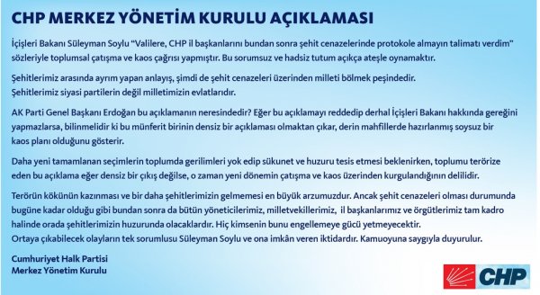 CHP Bakan Soylu'nun istifasını istedi