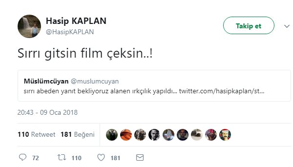 Hasip Kaplan'dan Sırrı Süreyya'ya; gitsin film çeksin