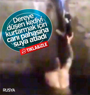 Rusya'da dereye düşen kediye kurtarma operasyonu