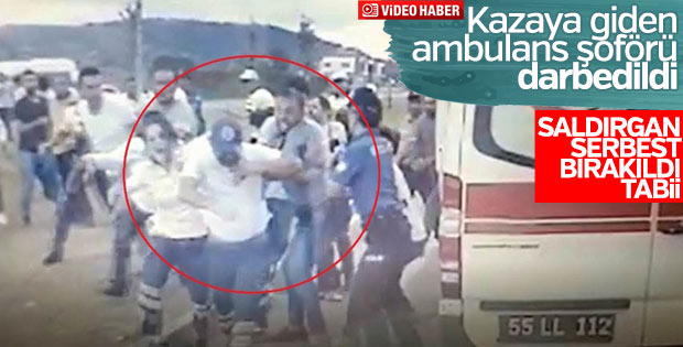 Samsun'da 112 Acil Servis şoförünün darbedildiği anlar