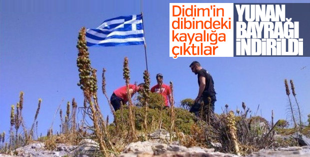 Didim açıklarına dikilen Yunan bayrağı indirildi