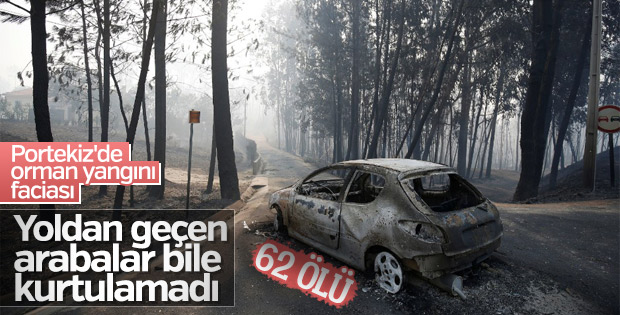 Portekiz'de alevlerin ortasında kalan araçlar