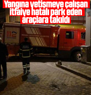 Yangına yetişmeye çalışan itfaiye otomobillere takıldı