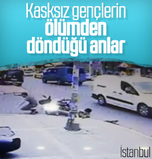 İstanbul'da motosikletli gençler ölümden döndü
