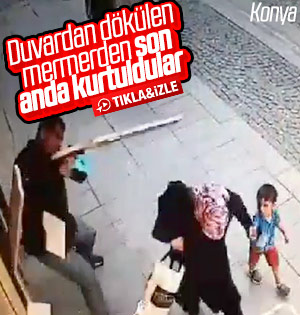 Konya'da duvar mermeri kafalarına düşüyordu