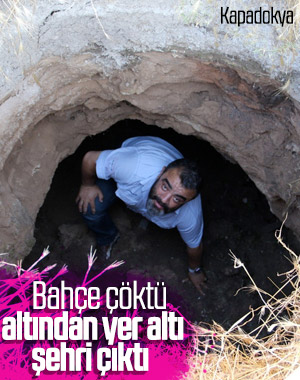 Kapadokya'da bahçe çöktü