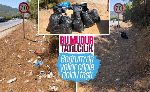 Bodrum'da araçlardan atılan atıklar toplanıyor