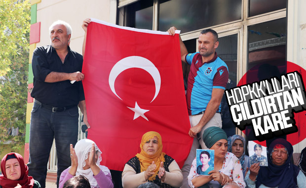 Diyarbakır'da HDP binası önünde Türk bayrağı açıldı