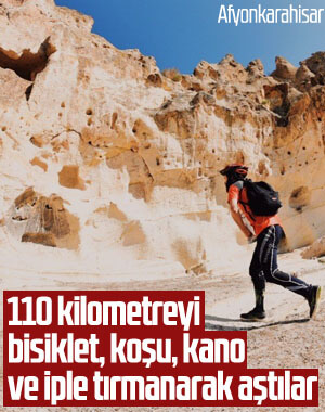 110 kilometrelik parkuru koşarak ve bisikletle bitirdiler