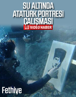 Su altında Atatürk portresi çizdiler