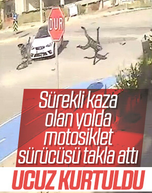 Denizli'de kaza yapan motosiklet sürücüsü havada taklalar attı