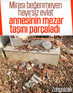 Zonguldak'ta mirasa kızıp mezar taşını parçaladı