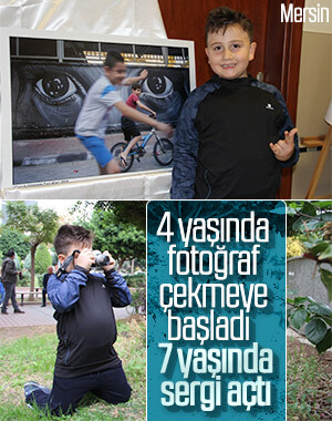 7 yaşındaki çocuk fotoğraflarını sergiledi