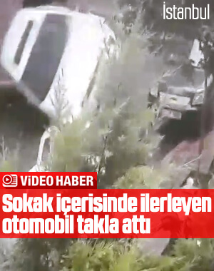 Otomobil yokuş aşağı giderken takla attı