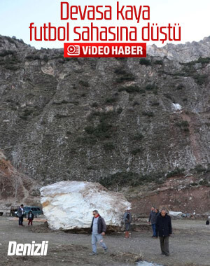 Futbol sahasına dev kaya parçası düştü