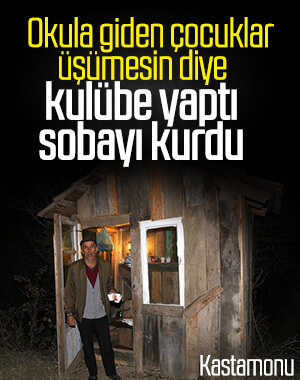 Durakta yaptığı kulübenin içini her sabah ısıtıyor