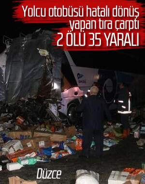 Otobüs, hatalı dönüş yapan tıra çarptı: 2 ölü 35 yaralı