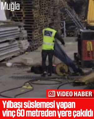 Muğla'da dengesini kaybeden vinç sepeti 60 metreden düştü