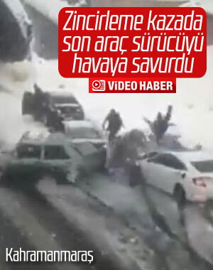 Karlı yolda 9 otomobil birbirine girdi
