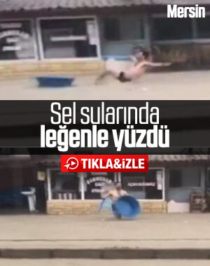 Mersin'de sel sularında eğlenen de var