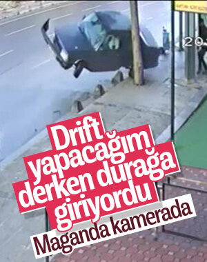 Sancaktepe'de drift yapan sürücü kaza yaptı