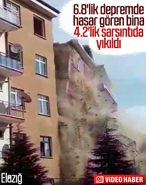 Elazığ'da hasarlı bina çöktü