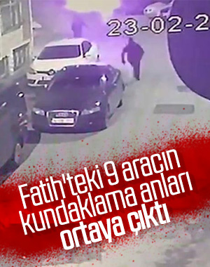 Fatih’te 9 aracın kundaklanma anı