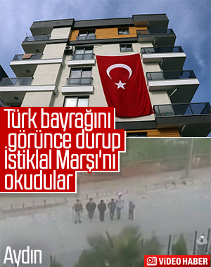 Türk bayrağını gören çocuklar İstiklal Marşı'nı okudu