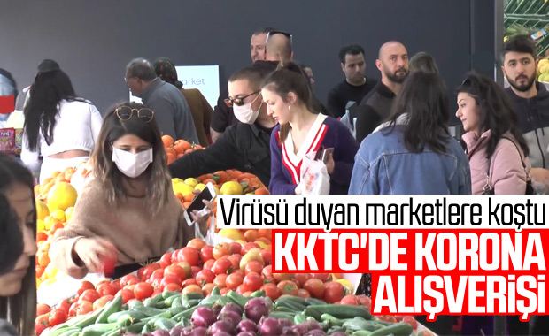 KKTC'de korona tespit edilince halk marketlere akın etti
