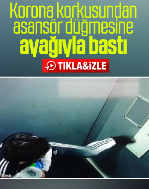 Asansör düğmesine ayağıyla basan vandal