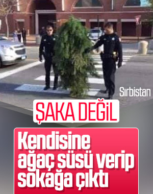 Sırbistan'da ağaç kılığına girerek sokağa çıktı
