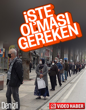 Denizli’de sosyal mesafeli kuyruk
