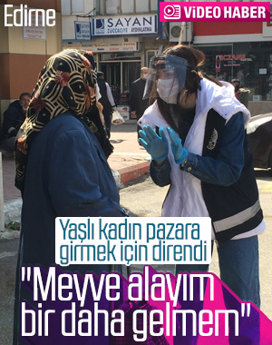 65 yaş üstündeki yaşlı kadın pazara girmek için direndi