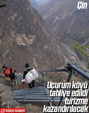 Çin'de 800 metrelik uçumurun yamacındaki köy boşaltıldı