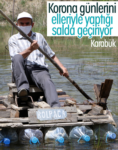 Sokağa çıkma izninde kendi yaptığı salına biniyor
