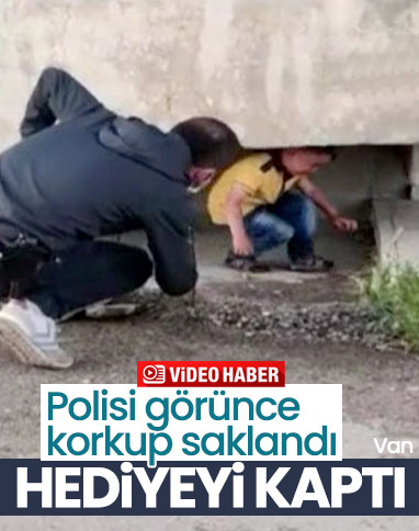 Van'da polislerden kaçan çocuğa sürpriz