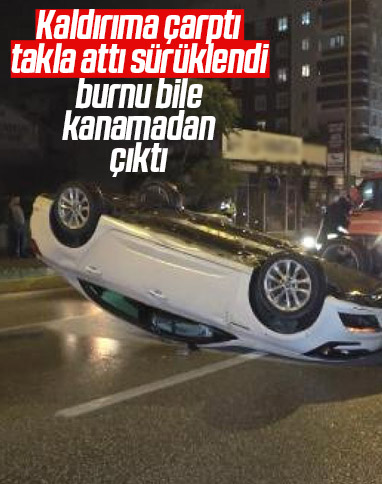 Takla atan otomobilden sağ salim kurtuldu