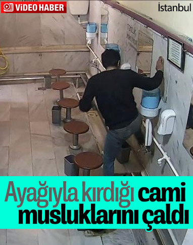 Beykoz'da cami musluklarını çalan hırsız kamerada