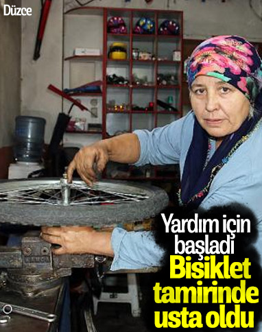 Bisiklet tamiri için oğluna yardımcı olan kadın usta oldu