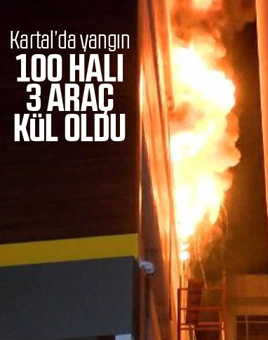 Kartal'da 4 katlı binada 3 araç ve 100 halı yandı