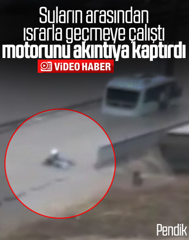 Pendik'te motosikletini akıntıya kaptıran sürücü