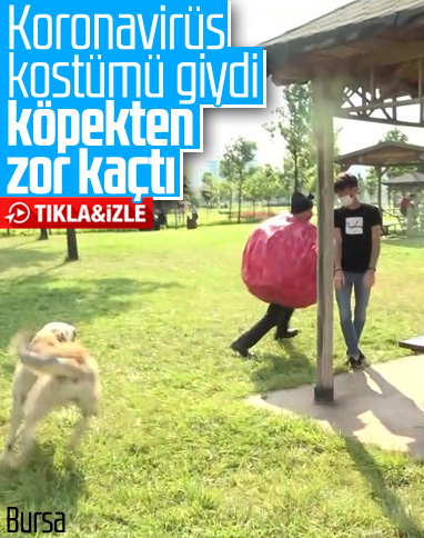 Koronavirüs kılığına giren tiyatrocuyu köpek kovaladı
