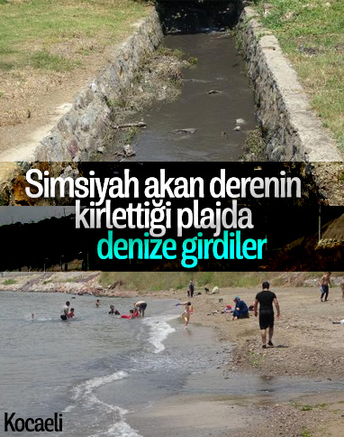 Kocaeli'de derenin kirlettiği plajda yüzdüler