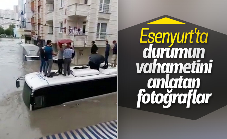 Esenyurt'ta minibüs üzerinde mahsur kalan yolcular